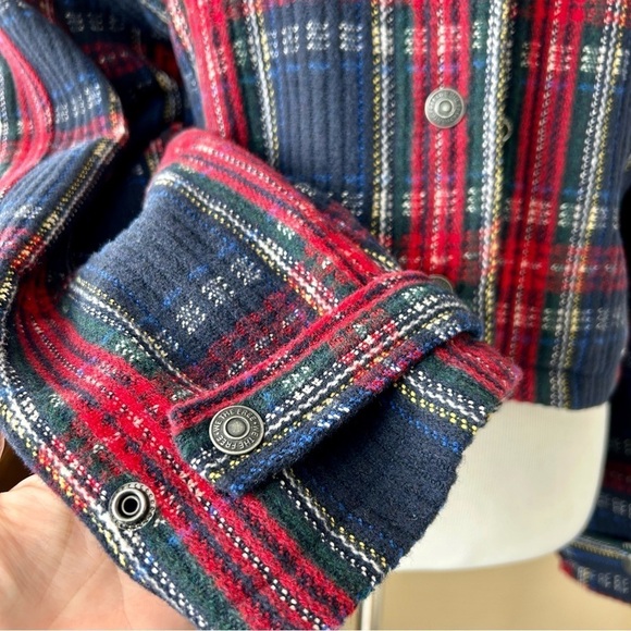 We The Free Free People FP Swing Flight Jacket Red Navy Tartan Plaid Size L - Picture 12 of 16